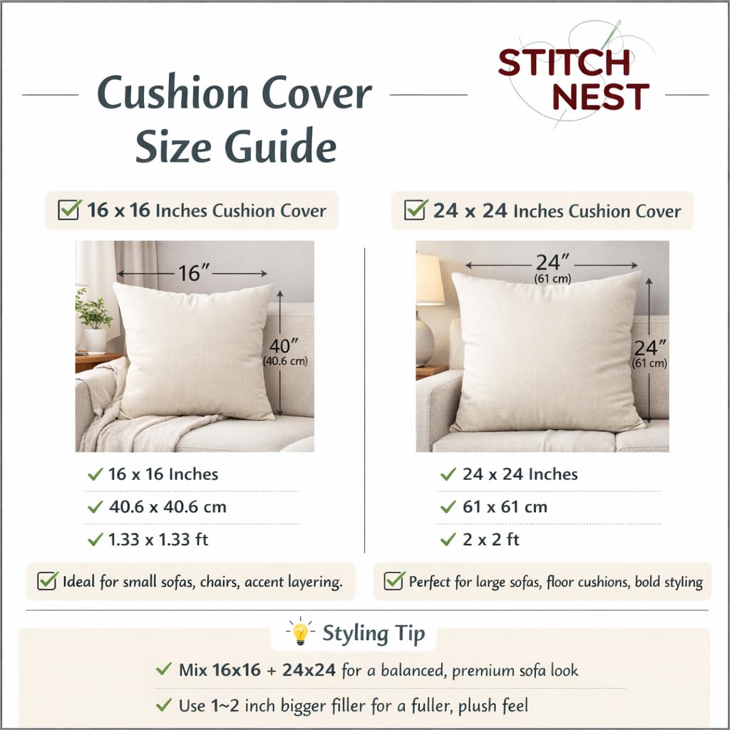 STITCHNEST 'Little Meadow Series' Tassled Cushion Cover | Set of 2 | Floral Cushion Cover 24 inch x 24 inch
