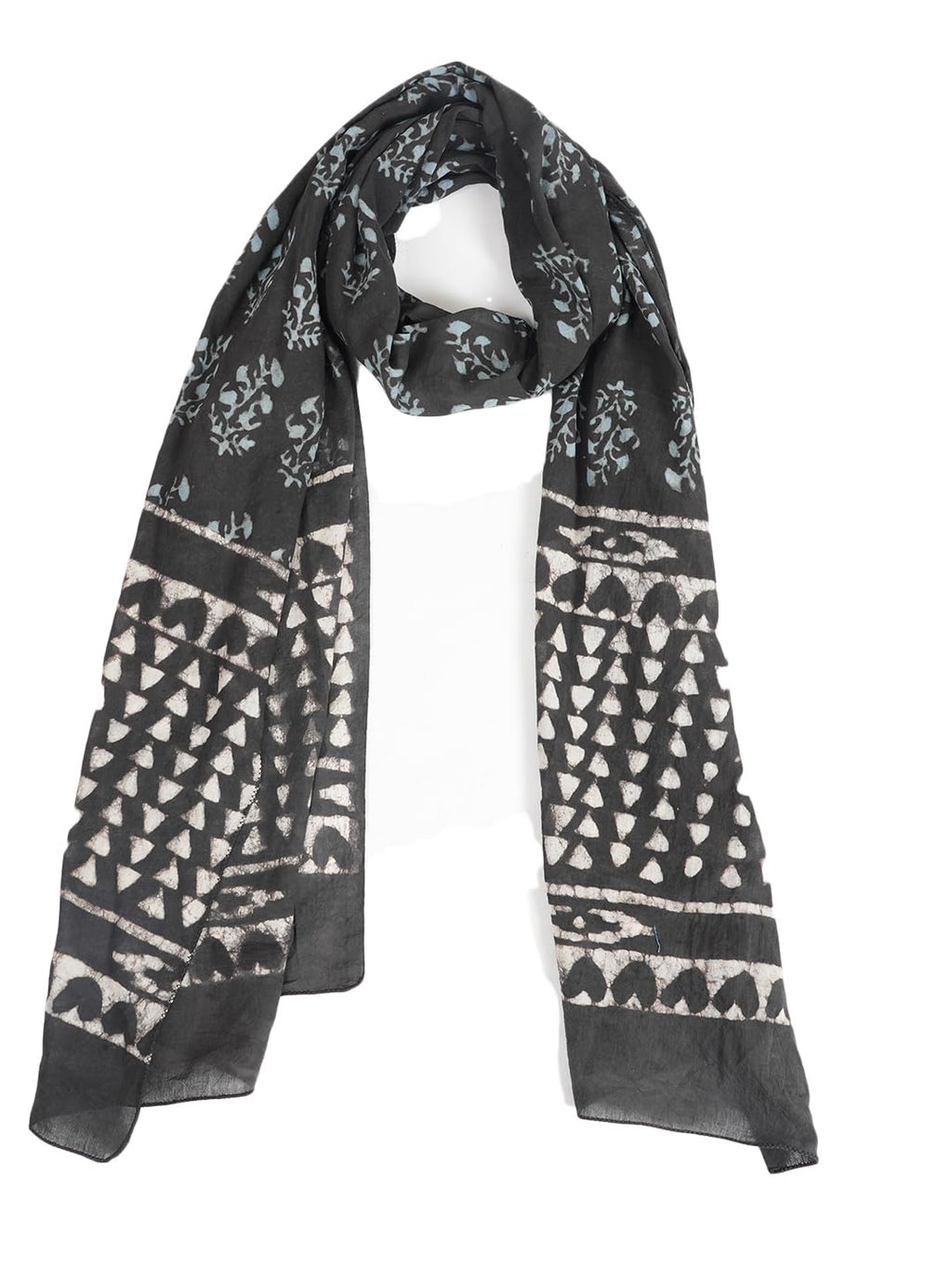 RAI SAHAB Printed Cotton Scarf for Women, Lightweight Soft Scarves Stoles for Summer & Winter(ST-96BLK10)