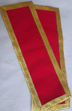 Velvet Red Pooja Cloth (10 x 30 cm ) with Golden Border I Pooja Aasan for Mandir, Temple Altar Cloth Multipurpose Red Yellow Velvet Aasan for Puja Cloth Mat (Pack of 4)