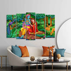 VIBECRAFTS Radha Krishna in Forest Wall Painting of Five Pieces For Home|Office|Living Room|Gift (PTVC5Pcs2_6540)