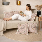 STITCHNEST 'Little Meadow Series' Tassled Cushion Cover | Set of 2 | Floral Cushion Cover 24 inch x 24 inch