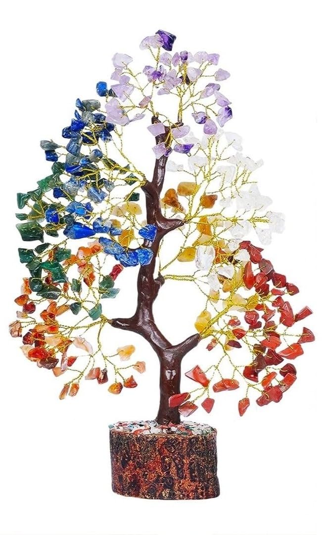 A P HOMES 7 Chakra Healing Gemstone Tree - Handcrafted Feng Shui Crystal Tree for Positive Energy, Wealth, and Balance | Meditation Decor, Reiki Healing, Home & Office Decor Gift (300 Beads)
