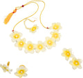 BengCraft Women Artificial Chapa Flower Bridal Haldi Jewellery Set of Necklace, Earring, Finger Ring & Maang Tika | Handmade Floral Jewelry for Bride's Mehendi, Mehndi, Shower, Festive Party Function