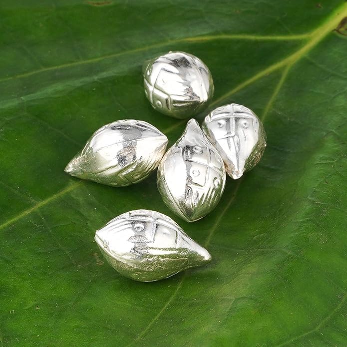 DHRUVS COLLECTION 925 Silver Nariyal - Coconut for Pooja, Decoration, Temple & Gifting Purposes - 5.5 Grams, Pack of 5
