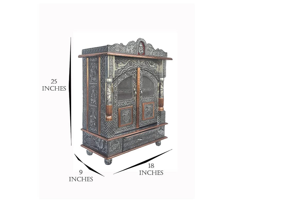 Handicrafts Pooja Temple For HOM.E Big Size, Pooja Mandir/Pooja Ghar/Mandap For HOM.E And Office| Mandir For HOM.E Wall Mounted Big Size 9X18 Inches, Silver