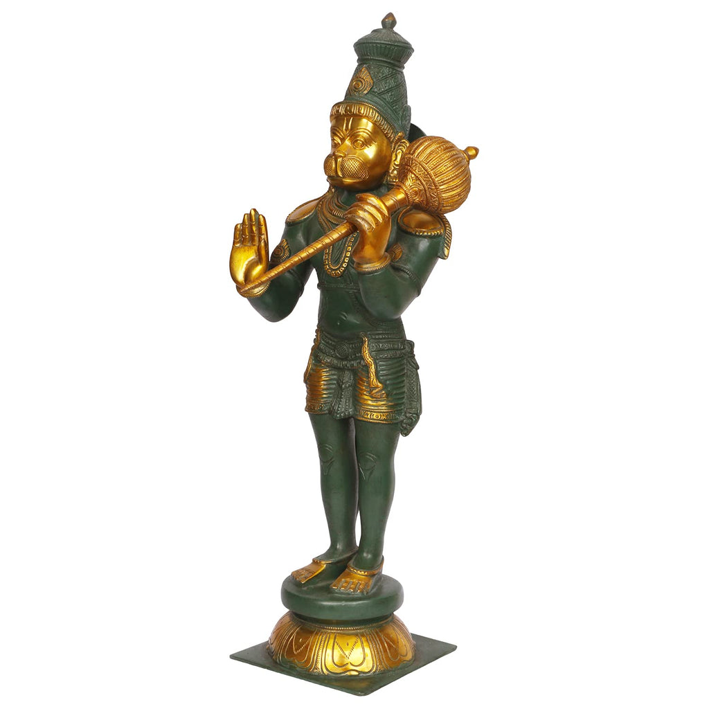 ARTVARKO Brass Lord Bhagwan Hanuman Murti for Home Puja Idol Bajrangbali with Gada on Shoulder Height 21 Inches