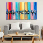 VIBECRAFTS City Skyline Premium Canvas Wall Painting Set of Five For Home|Office|Living Room|Gift (PTVC5Pcs4_8631)