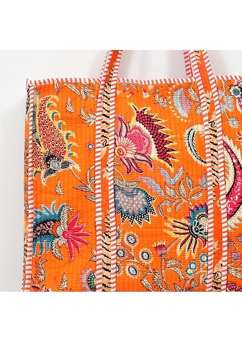 Yda fashion Quilted Cotton Tote Bag for Women & Men, 3 Layer Shopping Bag, Printed Reusable Grocery Tote, Lightweight Multipurpose Shoulder Handbag for Daily Use