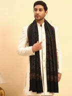 Pashmoda Men Paisley Harmony Kaani Stole, Authentic Kashmiri Luxury Pashmina Style Shawl, Stole, Small Size Gents Lohi, (Size 28x80 Inches,Black Color) MAVST10