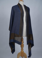 VIC Cashmere Fine Wool Zari Border Reversible Stole – Different Colors, 70×200 cm | Luxury Soft Designer Wrap | VIC-CFW-ZRWB72 (Navy)