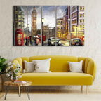 VIBECRAFTS Street View Of London 5 Pieces Canvas Wall Painting For Home | Office | Living Room | Gift (PTVC5Pcs4_8543)