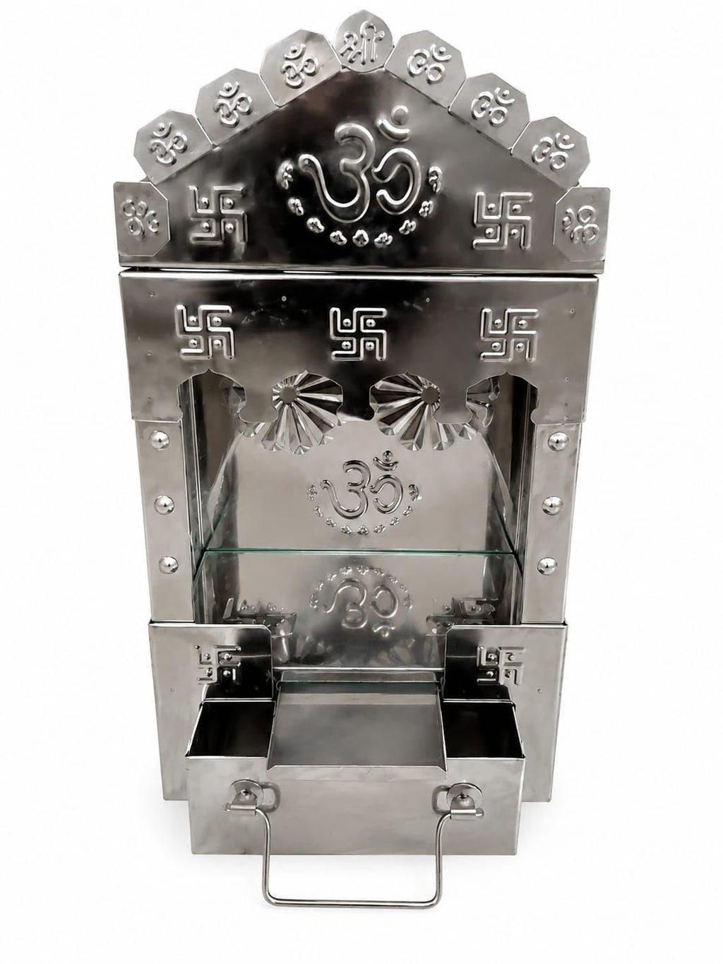 canfinity™ Premium Stainless Steel Pooja Mandir for Home with LED Light | Wall Mounted Home Temple | Hindu Puja Ghar Mandir for Home & Office | Compact Modern Design | 35 x 19 x 11 cm | Made in India