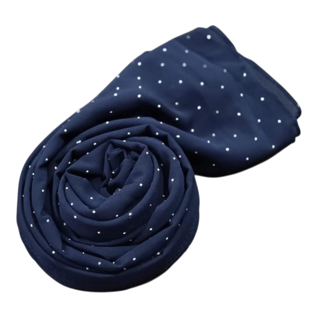 Premium Rhinestone Hijab | Korean Georgette | 70 x 30 Inch | Sparkle Scarf for Women | Soft & Lightweight Fabric (NAVY BLUE)