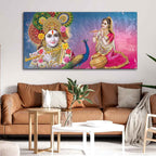 VIBECRAFTS Canvas Paintings for Living Room Drawing Room Radha And Kanha Ji Canvas Wall Painting Fitted With Wooden Frame For Home | Office | Living Room | Gifts (PTVCH_2524)