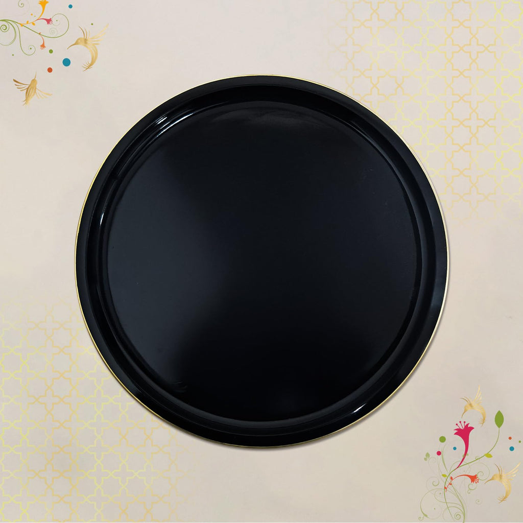CRAFTSLANE Handcrafted Round Decorative Tray 11 x 11 inch Wooden Serving & Counter Tray for Keys & Home Decor (Charcoal Black)