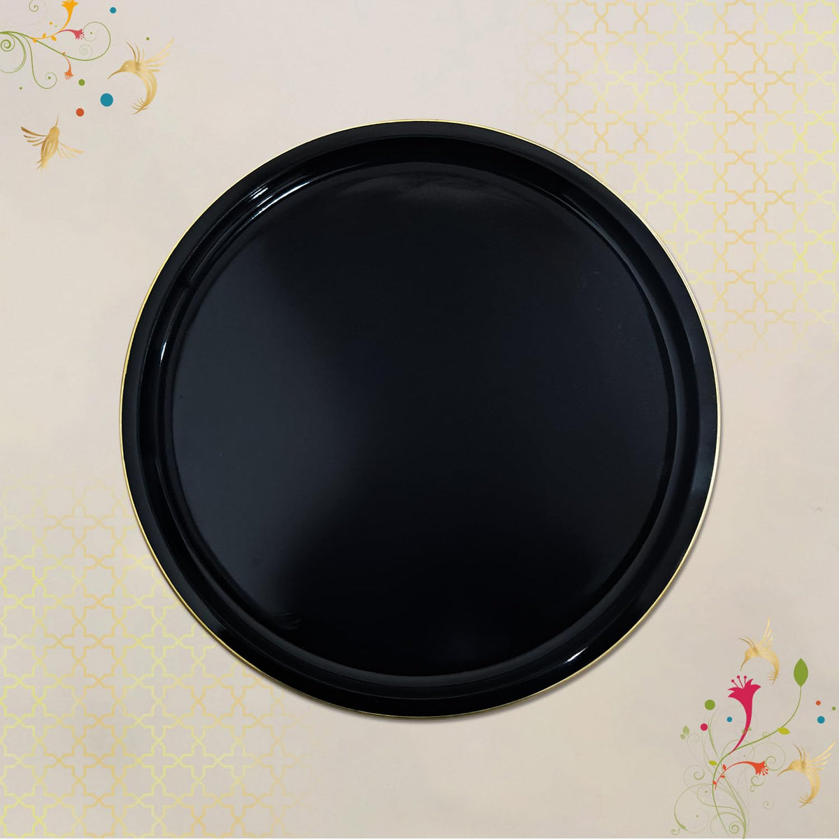 CRAFTSLANE Handcrafted Round Decorative Tray 11 x 11 inch Wooden Serving & Counter Tray for Keys & Home Decor (Charcoal Black)