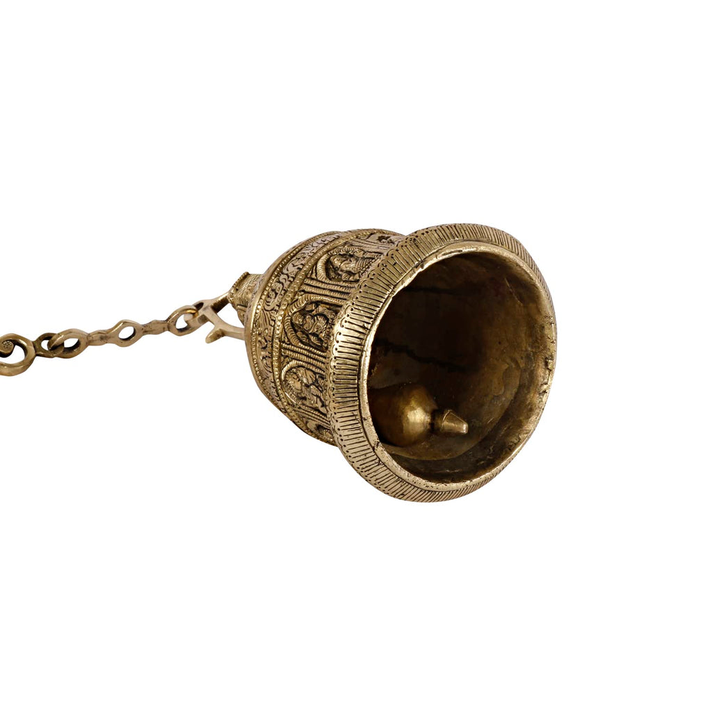 Artvarko Dashavatar Brass Hanging Bell with Chain God Lord Vishnu dashavataram Engraved Temple Ghanta Height 42 Inches