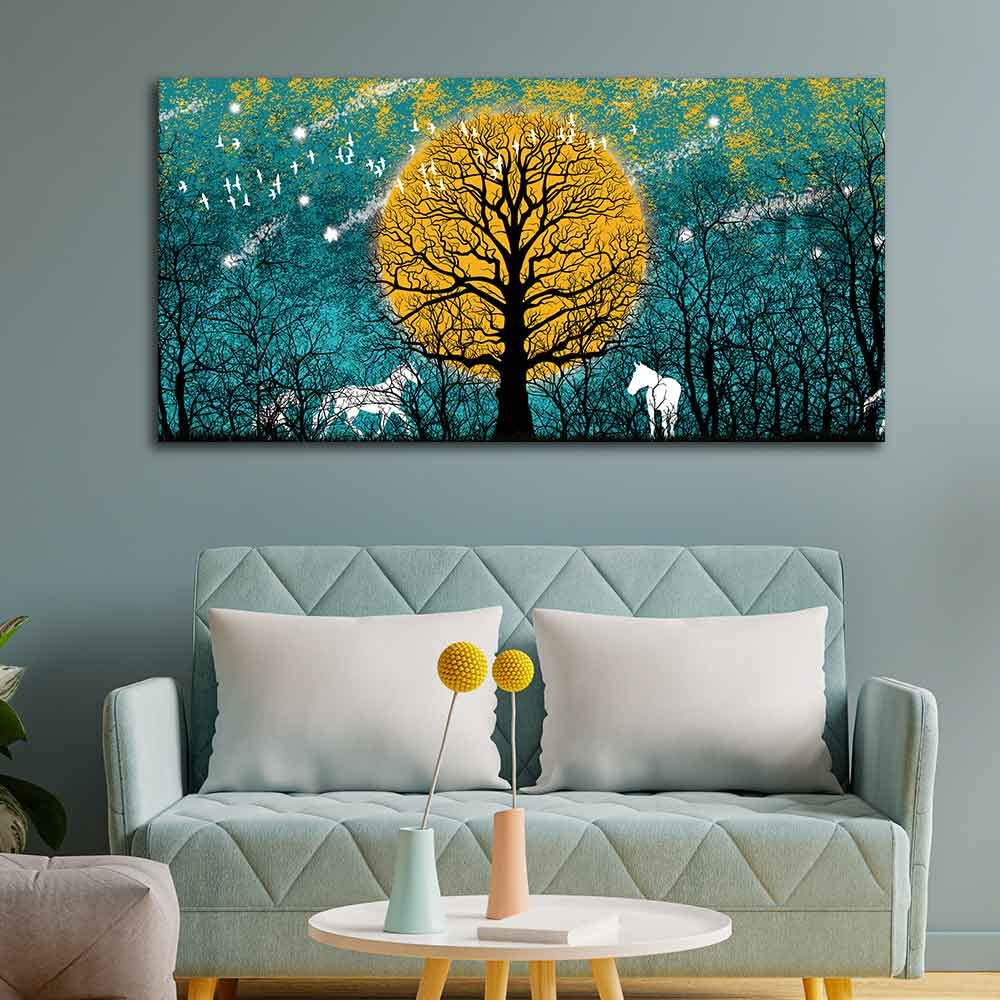 VIBECRAFTS Canvas Paintings for Living Room Drawing Room White Horses IN Forest Canvas Wall Painting Fitted With Wooden Frame For Home | Office | Living Room | Gifts (PTVCH_2517)