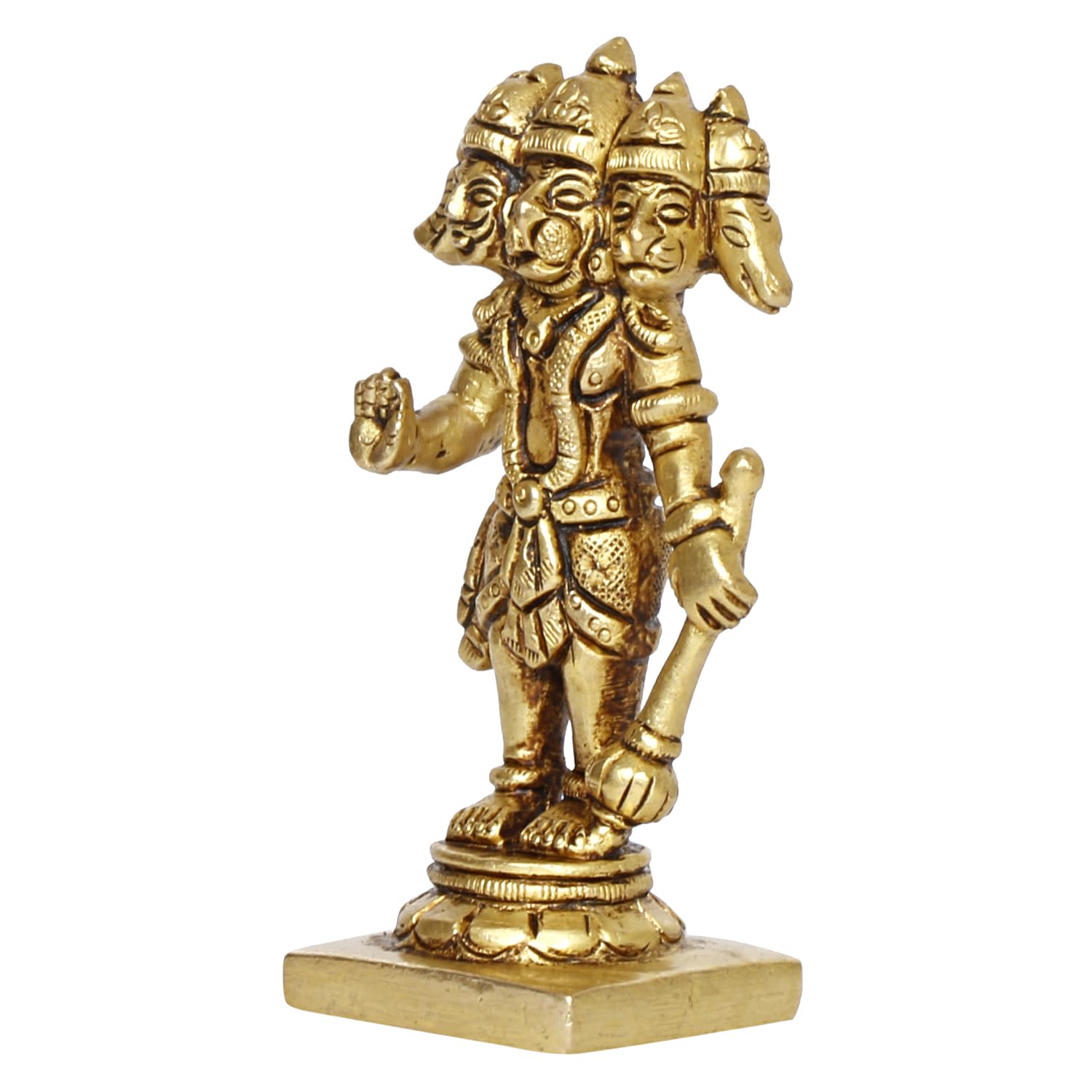 ARTVARKO Panchmukhi Bajrangbali Sankat Mochan Standing Hanuman Small Brass Idol Statue Murti for Home Office Entrance Decor Temple Puja 3.5 Inch