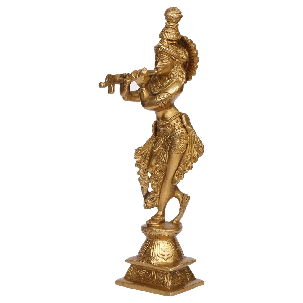 ARTVARKO Lord Krishna God Murti Brass Statue of Love Flute Playing Home Décor Living Pooja Room Mandir Temple Height 10.5 Inch