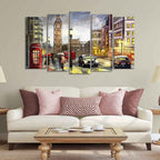 VIBECRAFTS Street View of London Canvas Wall Painting Set of Five Pieces For Home|Office|Living Room|Gift (PTVC5Pcs2_6533)