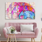 VIBECRAFTS Beautiful Three Art Elephant 5 Pieces Canvas Wall Painting For Home | Office | Living Room | Gift (PTVC5Pcs4_8523)