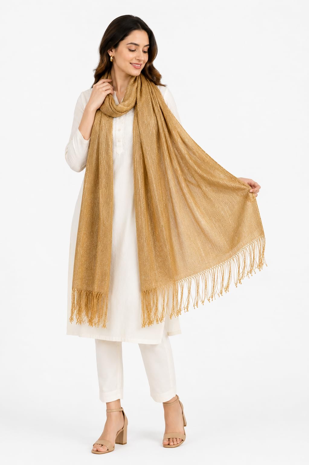 Zen Women's Fashionable Shiny Netted Scarf (Gold)