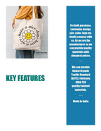 MyOrganicBag - Handmade Canvas Tote Bag Aesthetic, Reusable Organic Cloth Cotton Bags for School, Shopping, Beach, Grocery - Made in India