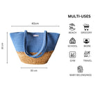 Desi Decore™ Handmade Jute Handbag For Women, Cotton | Large ToteBag | Shoulder | Bucket | Tote Bag | Beach for Women | Boho | Grocery (Blue And Beige)