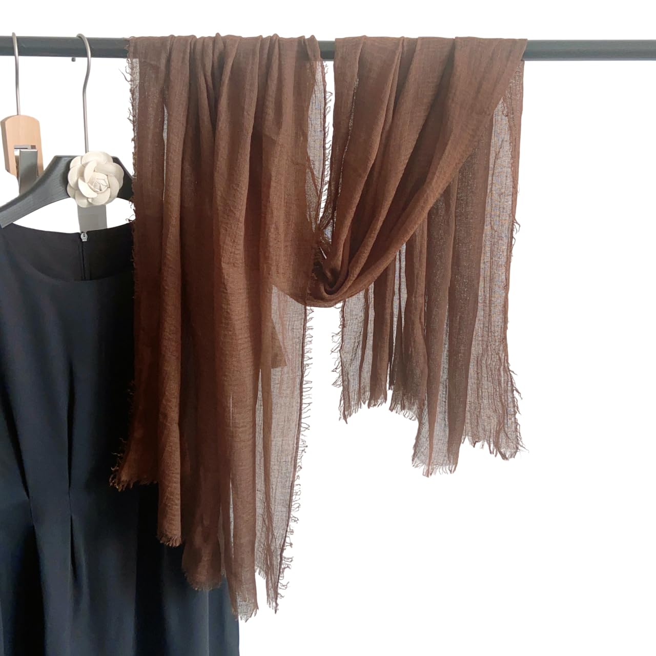 CrossKulture Crinkled PolyCotton Scarf for Women - 180 x 90 cm Stole for Women | PolyCotton Scarf for Summers, Head Cover for Women | Lightweight Scarf for Women | Women Accessory (Coffee)