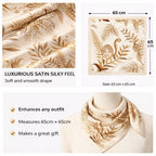 AMN Trendzz Satin Silk Scarf for Women, Stylish Satin Scarf 65×65 cm Square, Scarf for Women Elegant Head and Neck Accessory for Fashion, Travel and Gifting. (Botanical Fern – Beige & Brown)