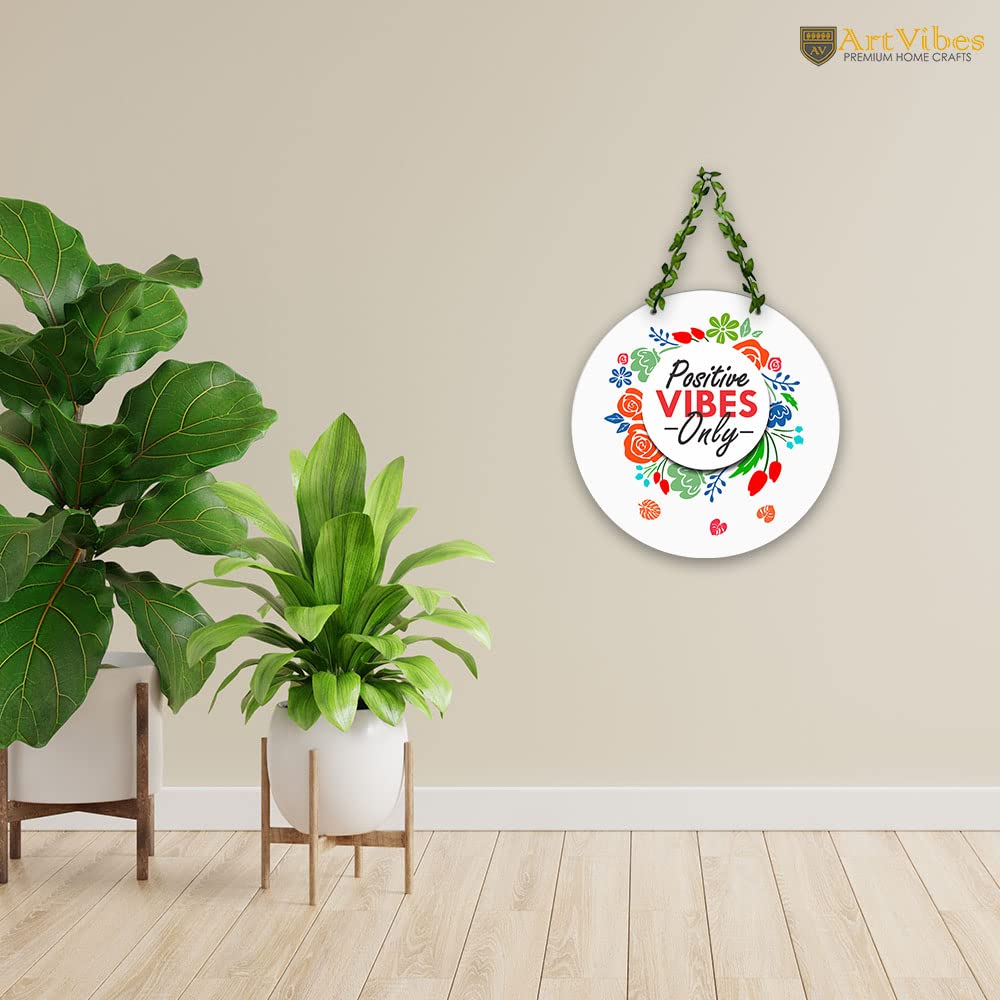 Artvibes Positive Vibes Only Wall Hanging for Home | Decorative Items For Decor | MDF Wooden Hanger | Decoration Art Piece (WH_8201N)