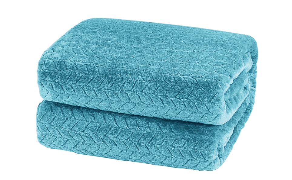 A Brand New - Umi Premium Plush AC Blanket - Lightweight Luxurious Soft Leaf Flannel Blanket, Super Soft Cozy and Comfy for Couch - (Double - 228 x 228 CM, Aqua)| TC - 200 Kafalo