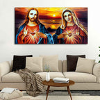 VIBECRAFTS Canvas Paintings for Living Room Drawing Room Jesus Christ And Mary Canvas Wall Painting Fitted With Wooden Frame For Home | Office | Living Room | Gifts (PTVCH_2550)(48 x 24 Inches)