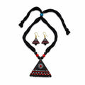 Handmade Terracotta Triangle Necklace Set with Earrings | Black Red White Handpainted Ethnic Jewellery Set for Women | Tribal Boho Necklace for Saree, Kurti, Gifting