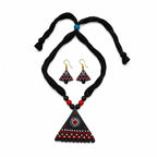 Handmade Terracotta Triangle Necklace Set with Earrings | Black Red White Handpainted Ethnic Jewellery Set for Women | Tribal Boho Necklace for Saree, Kurti, Gifting