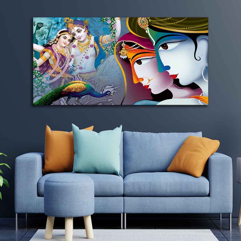 VIBECRAFTS Canvas Paintings for Living Room Drawing Room Canvas Wall Painting of Indian Radha Krishna for Home|Office|Gift(PTVCH_2393)(48 x 24 Inches)