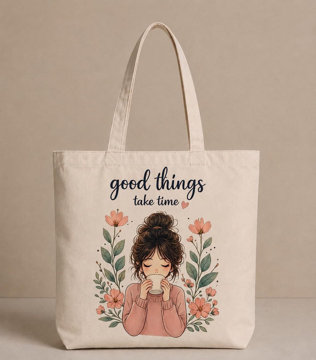Supadaa Large Canvas Tote Bag For Women With Zipper Premium Cotton Shoulder Handbag Reusable Shopping Office College Travel Beach Grocery Bag (Coffe Girl)