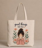 Supadaa Large Canvas Tote Bag For Women With Zipper Premium Cotton Shoulder Handbag Reusable Shopping Office College Travel Beach Grocery Bag (Coffe Girl)