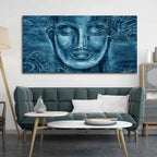 VIBECRAFTS Canvas Paintings for Living Room Drawing Room Face Sculpture Of Buddha Canvas Wall Painting Fitted With Wooden Frame For Home | Office | Living Room | Gifts (PTVCH_2509)