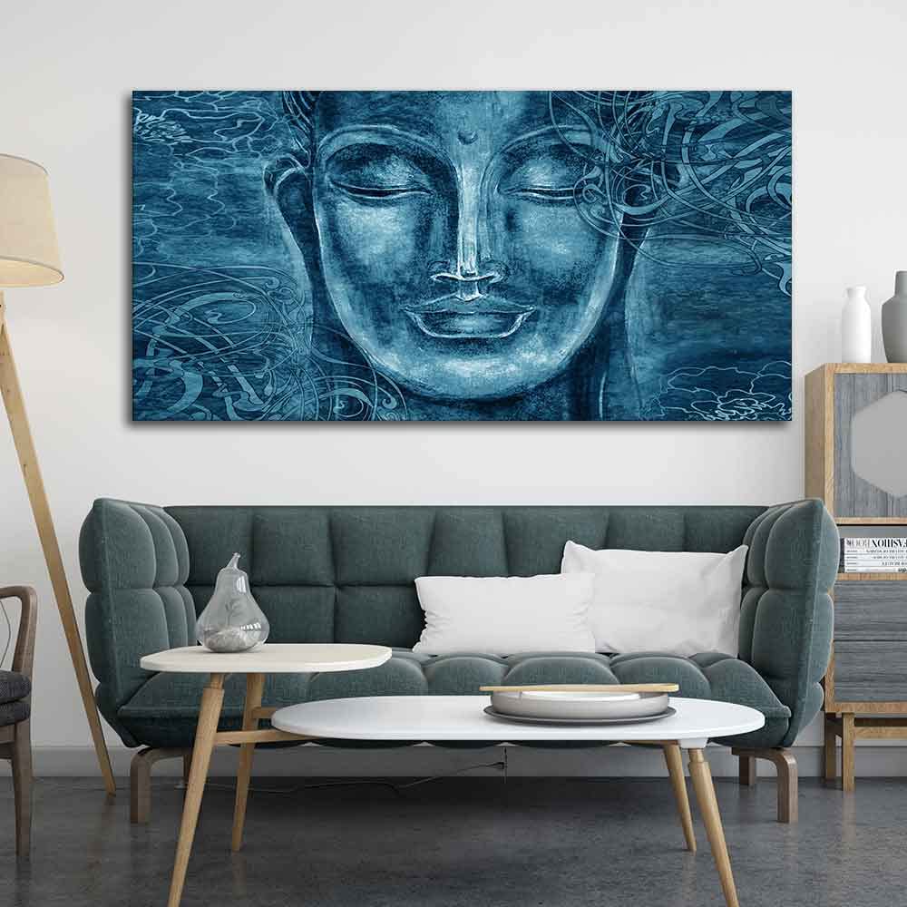 VIBECRAFTS Canvas Paintings for Living Room Drawing Room Face Sculpture Of Buddha Canvas Wall Painting Fitted With Wooden Frame For Home | Office | Living Room | Gifts (PTVCH_2509)