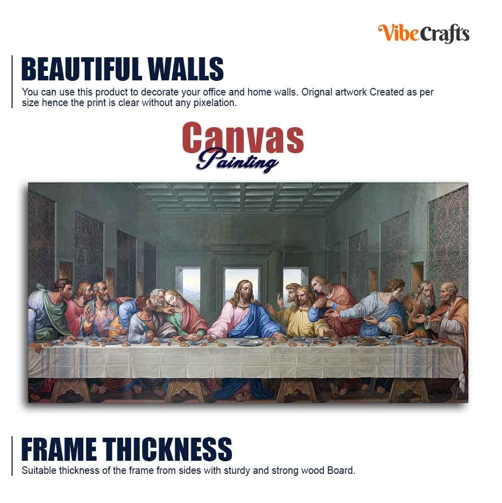VIBECRAFTS Canvas Paintings for Living Room Drawing Room Last Supper Of Jusus Canvas Wall Painting Fitted With Wooden Frame for Home | Office | Gift (PTVCH_2431N)