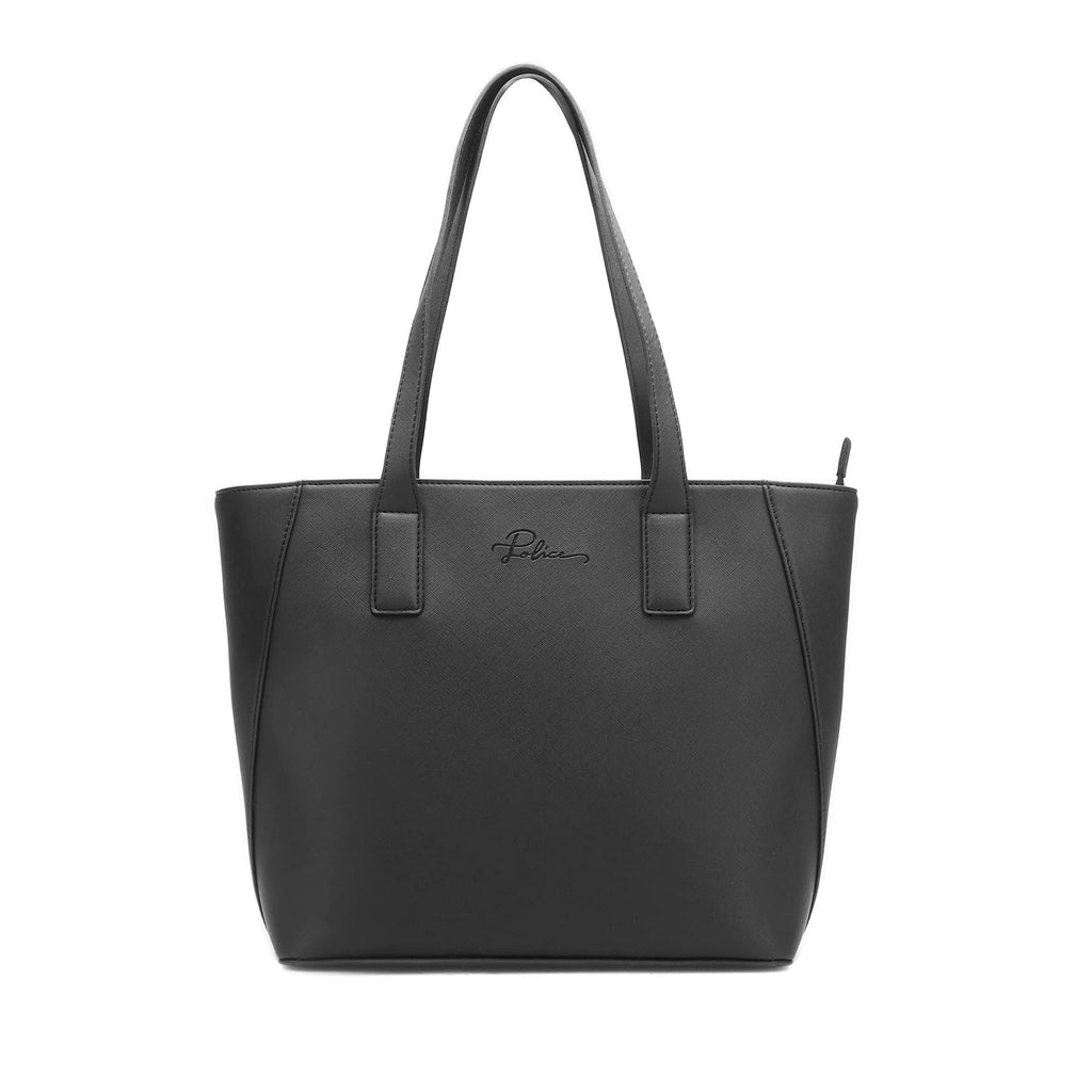 Police Sazza Daily Use Tote Bag | Spacious, Stylish, Sturdy PU Material Handbag Zippered Compartment | Office and Travel Friendly for Girls, Women- Black