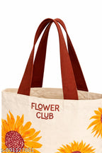 THE SACK CO. Embroidered Canvas Tote Bag for Women | Floral Design Cotton Shoulder Bag | Reusable Shopping & Office Handbag Multi-Purpose Bags | Sunflower Print