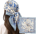 Qutipek Silk Scarf For Women Stylish Blue - 28 Inches Hair Scarf For Women Paisley Print Head Scarf For Women Bandana Scarfs For Fashion