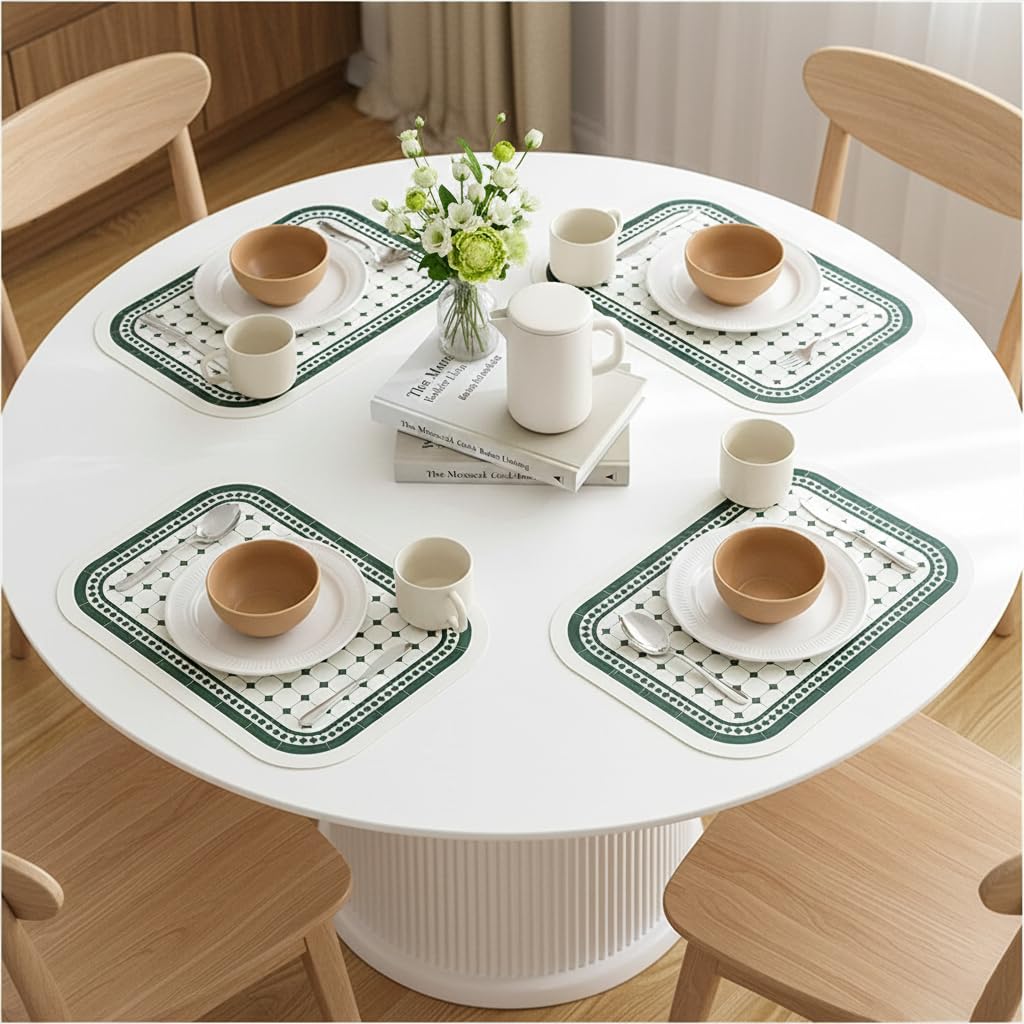TheTableTales Placemats Pack of 4, Premium Waterproof Heat Resistant Dining Table Mats | Washable PU Leather Mats for Dinner | Non Slip Pad for Home Kitchen Restaurant (45 x 30 cm, Dark Green) Kafalo