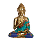ARTVARKO Blessing Buddha Brass Idol with Inlay Statue Decorative Buddhism Buddha Showpiece Figurine Home Décor Diwali Gifts 10.5 Inch.