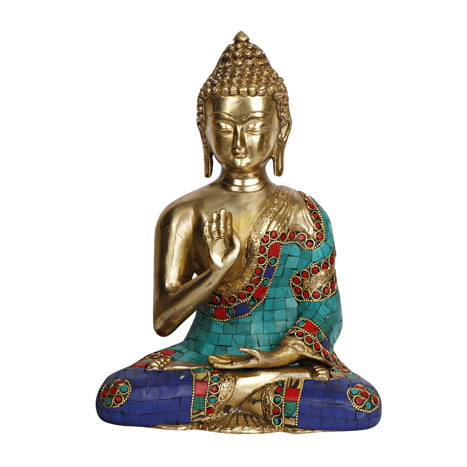 ARTVARKO Blessing Buddha Brass Idol with Inlay Statue Decorative Buddhism Buddha Showpiece Figurine Home Décor Diwali Gifts 10.5 Inch.