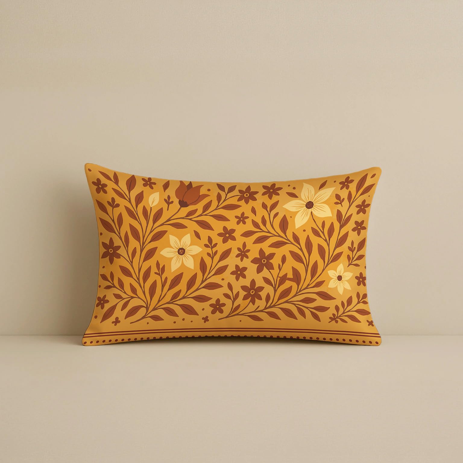 STITCHNEST Satin Cushion Covers Traditional Cow and Floral Design in Rajasthani Style, 12x18 Inch, Pack of 2 for Spiritual & Artistic Living Room Decor
