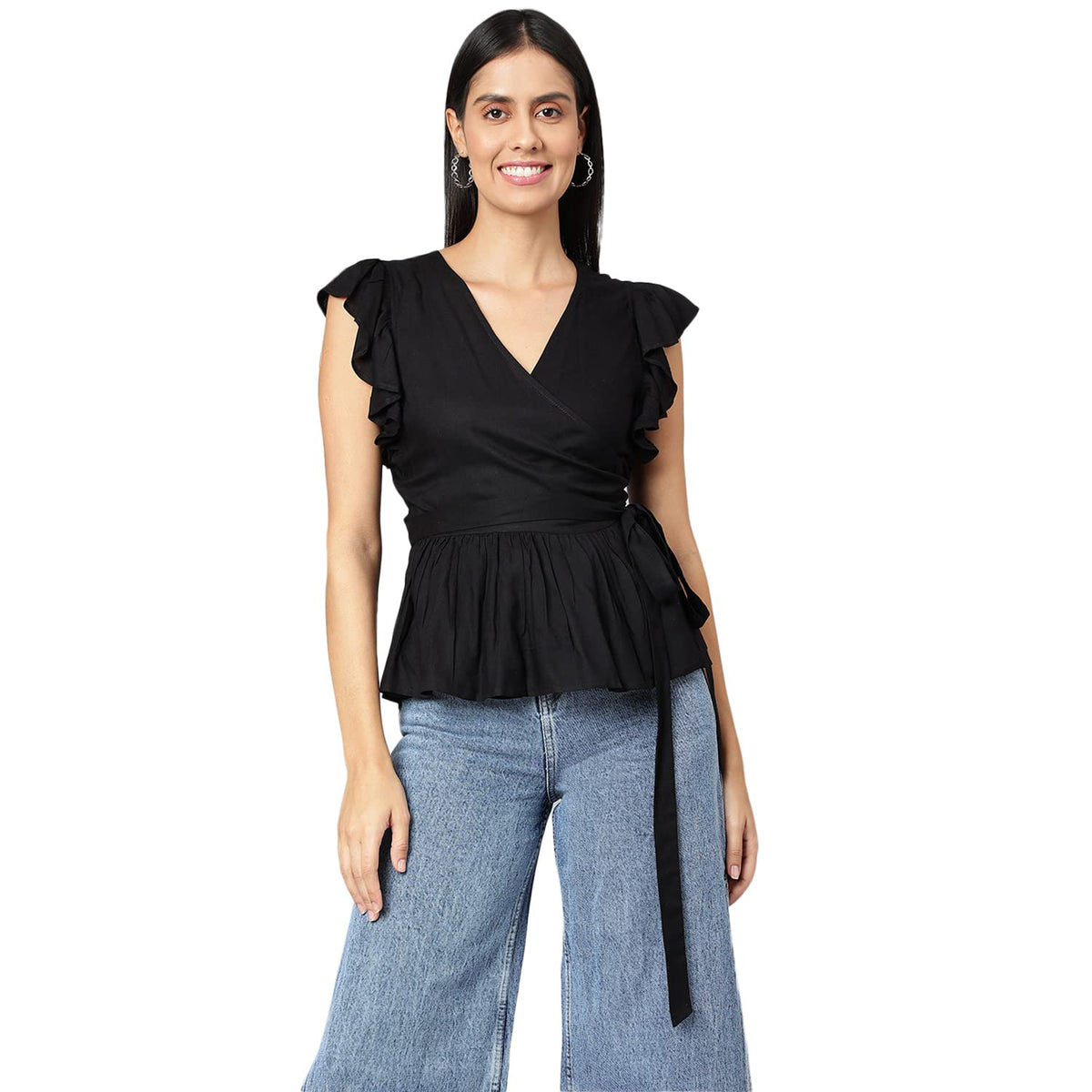 FINSBURY LONDON® WRAP TOP - BLACK